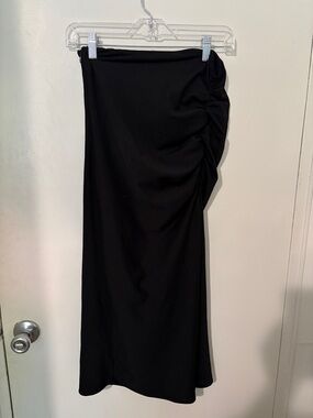 Anthropologie Black Ruched-Side Midi Skirt